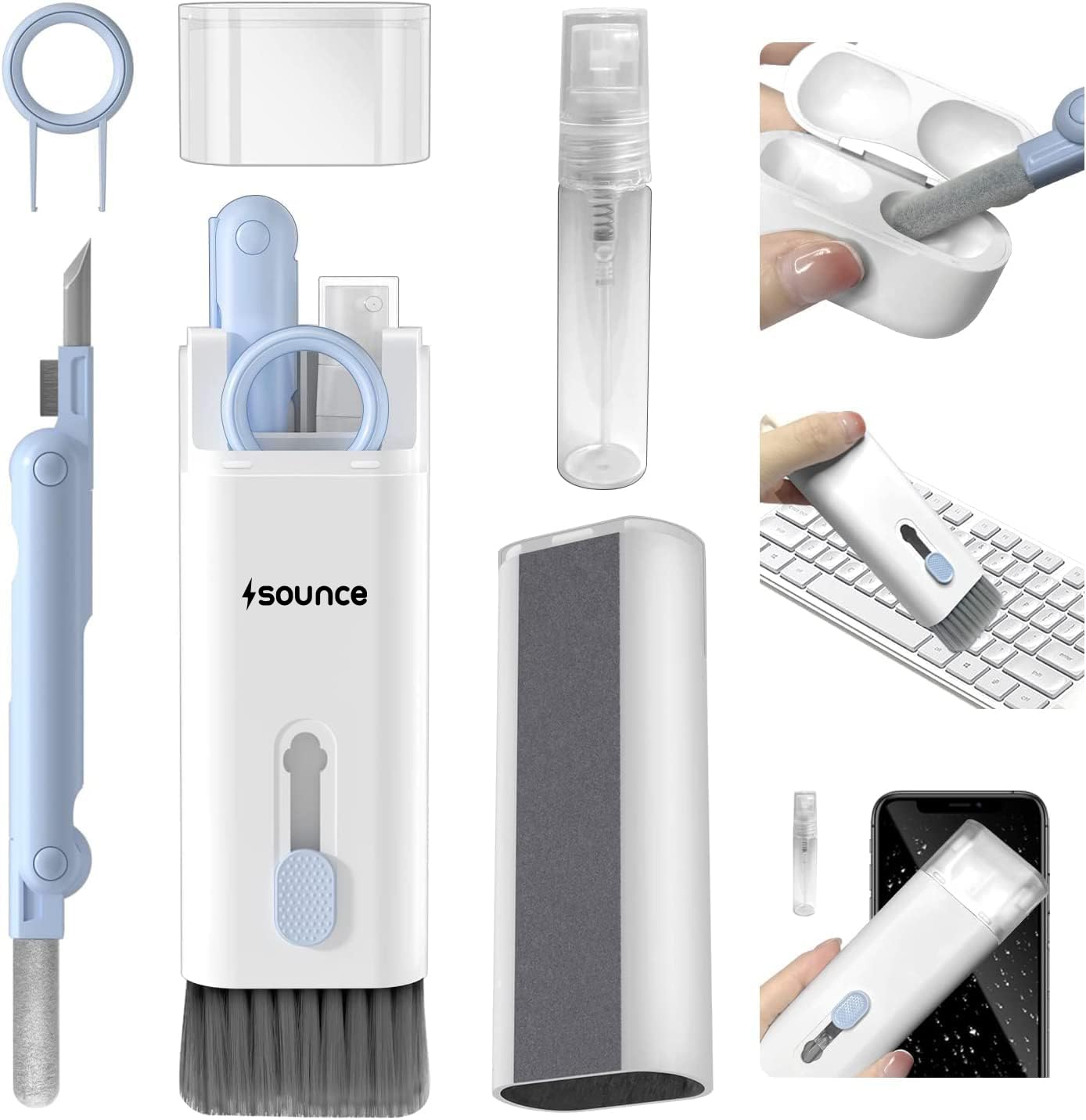 Sounce 5-in-1 Multi-Function Laptop Cleaning Brush/Keyboard Cleaning kit/Gadget Cleaning kit Gap Duster Key-Cap Puller for Laptop, Keyboard and Earphones