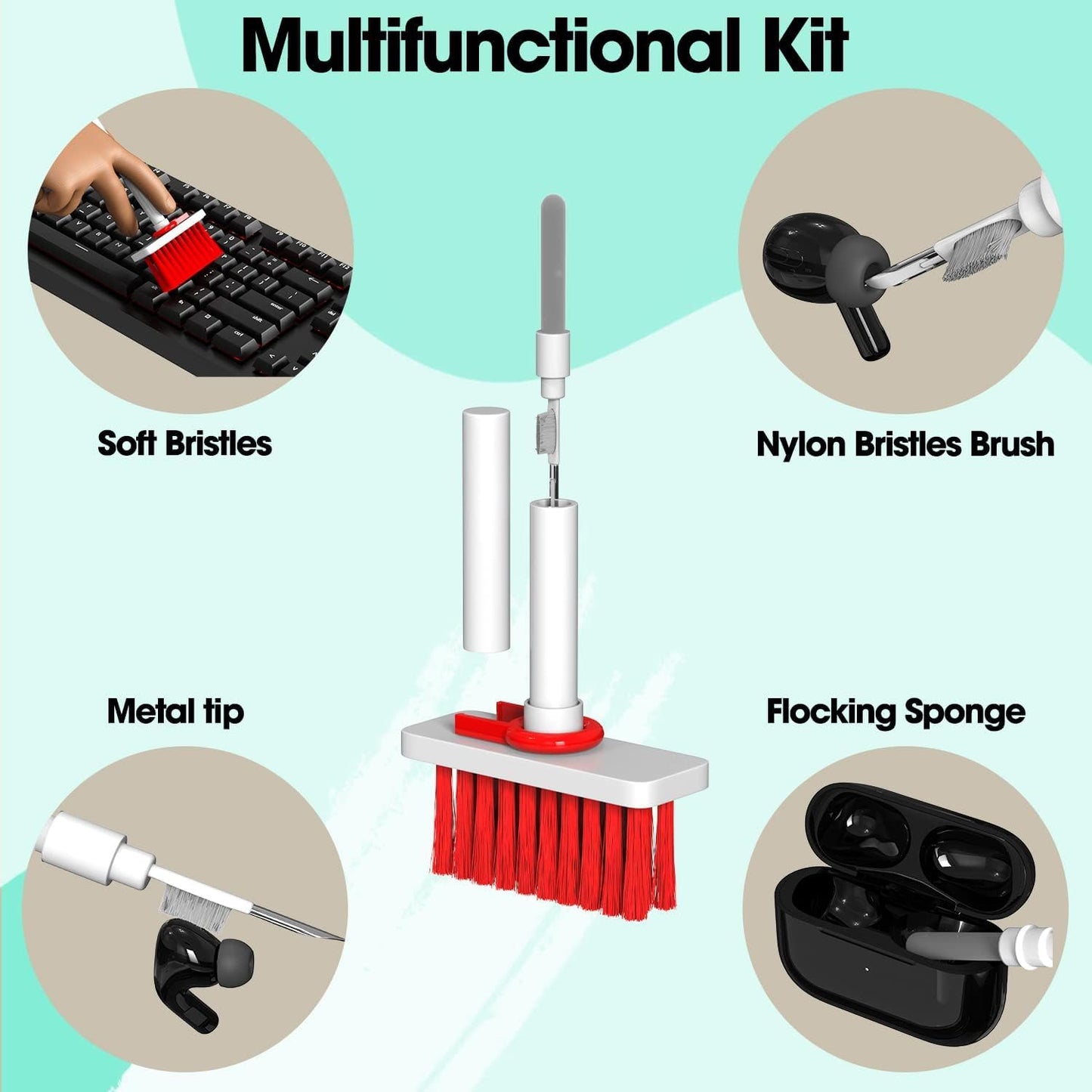 Sounce 5-in-1 Multi-Function Laptop Cleaning Brush/Keyboard Cleaning kit/Gadget Cleaning kit Gap Duster Key-Cap Puller for Laptop, Keyboard and Earphones